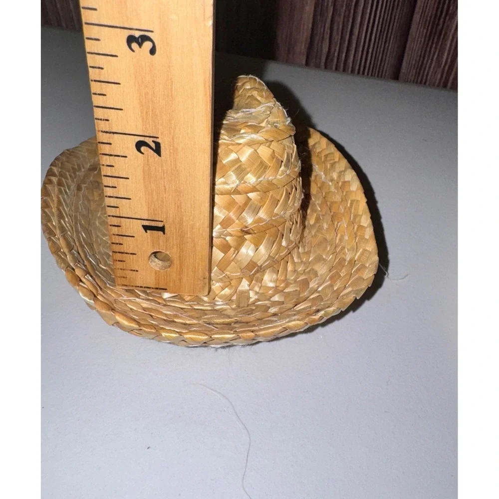 Miniature Straw Cowboy Hat Set of 2 Tan Western Doll Pet Accessory 5.25 Inch